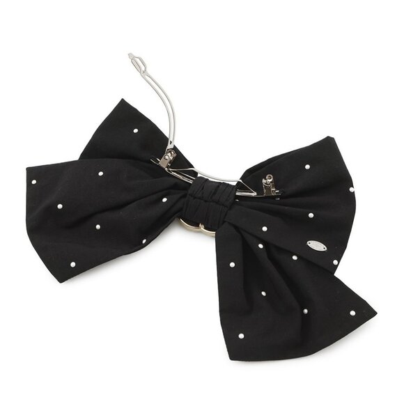 CHANEL CC Logo Pearl Ribbon Barrette Cotton100%/Faux Pearl Black - Picture 5 of 9